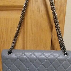 Source Unknown Quilted Gray Handbag Double flap Bag silver chain